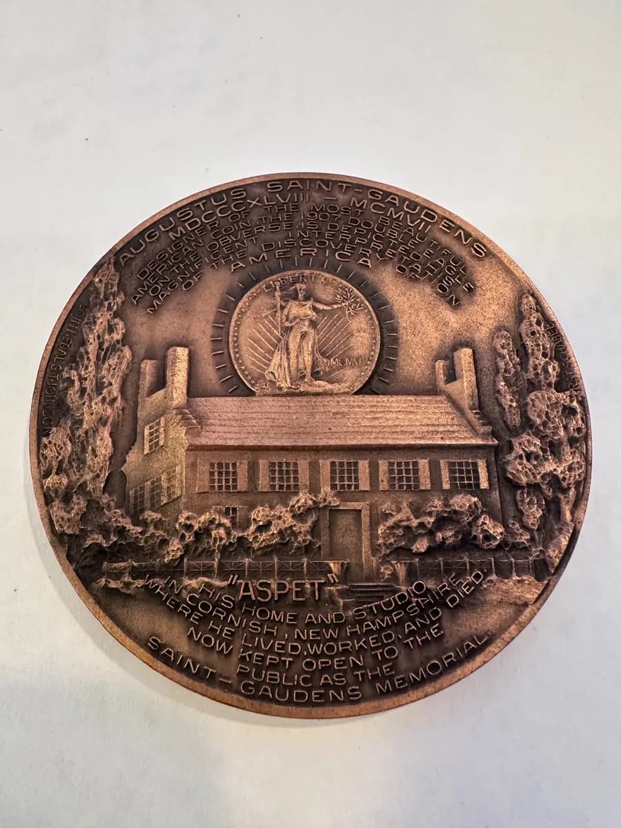 Augustus Saint-Gaudens Commemorative Bronze Medal, Metal Arts Co., First in the Coin Medals Series – Columbus / Aspet & Double Eagle – Box + Leaflet 3