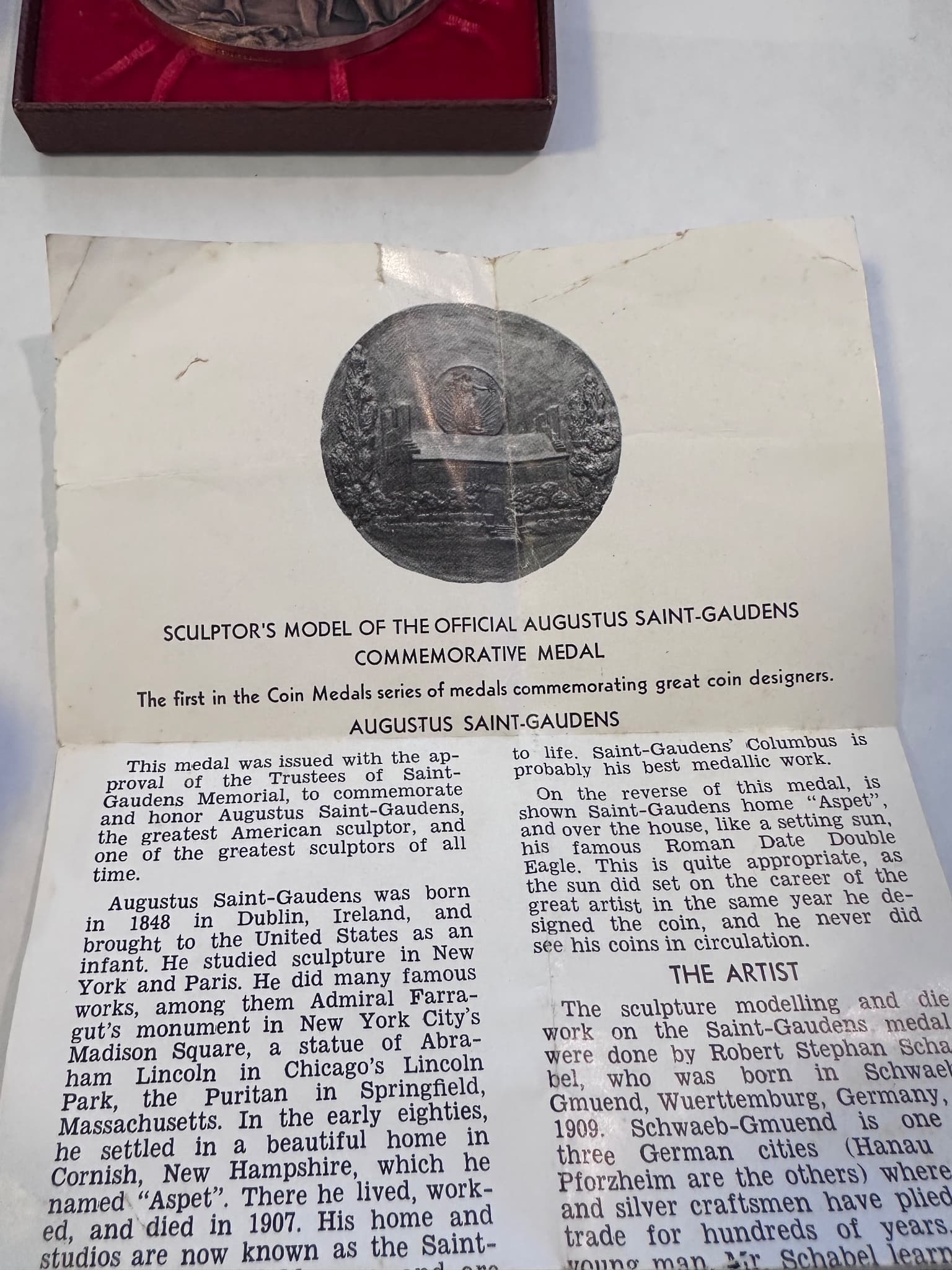 Augustus Saint-Gaudens World's Columbian Exposition Bronze Commemrative Medal - Original Box + Leaflet 5