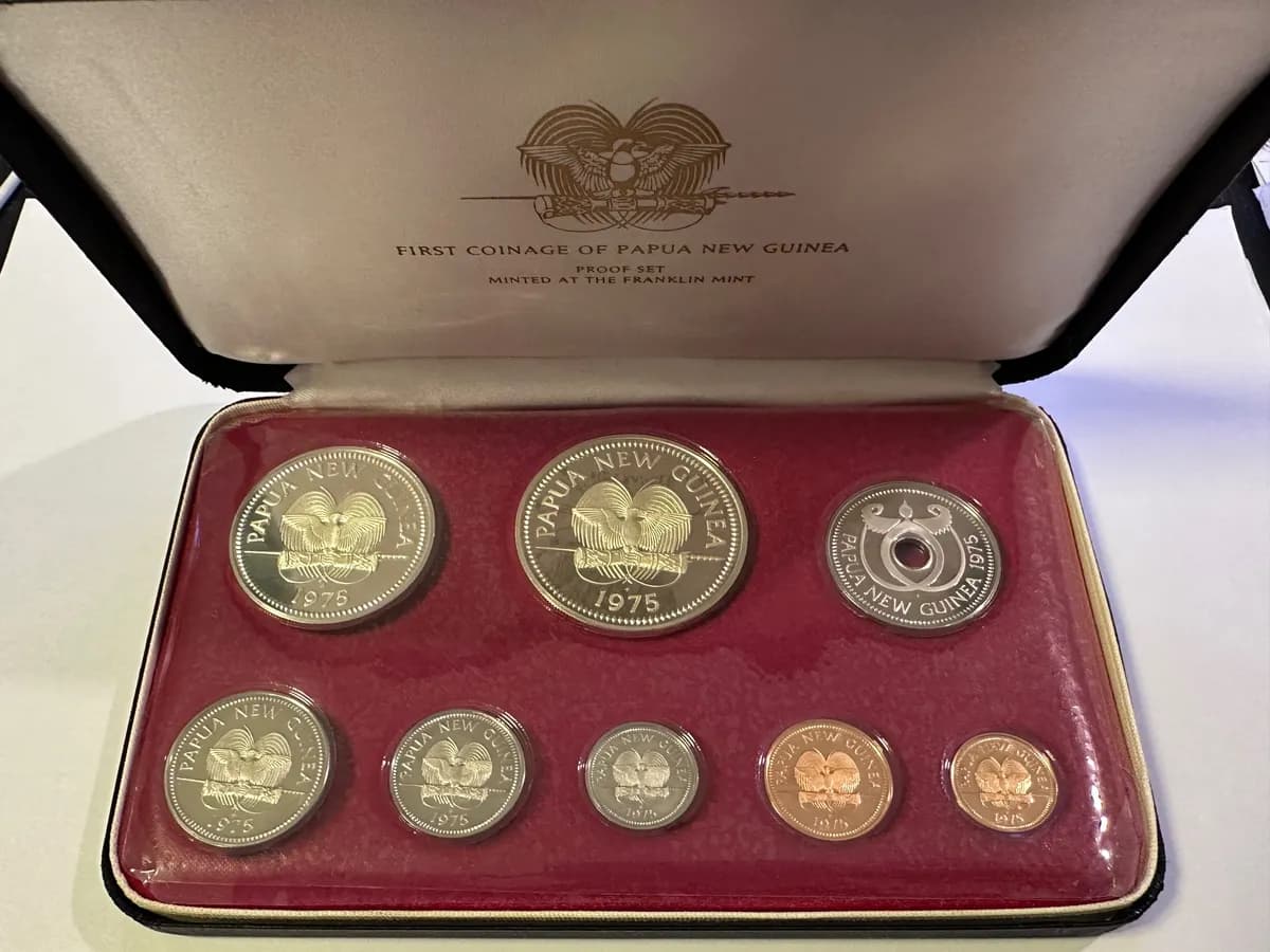 Papua New Guinea 1975 First Coinage 8-Coin Proof Set, Franklin Mint