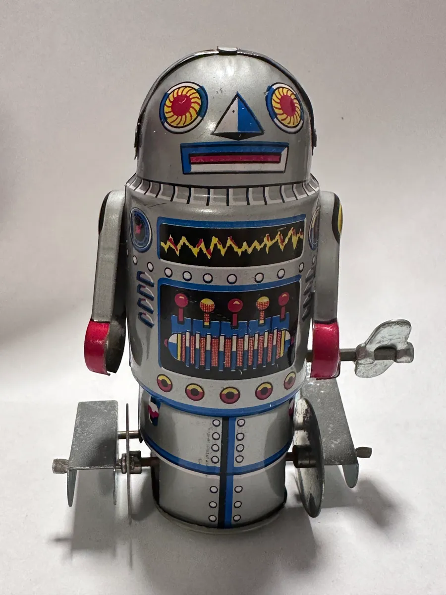 Vintage Robot-7 Mechanical Walking Tin Wind-Up Robot with Original Box, Taiwan 2