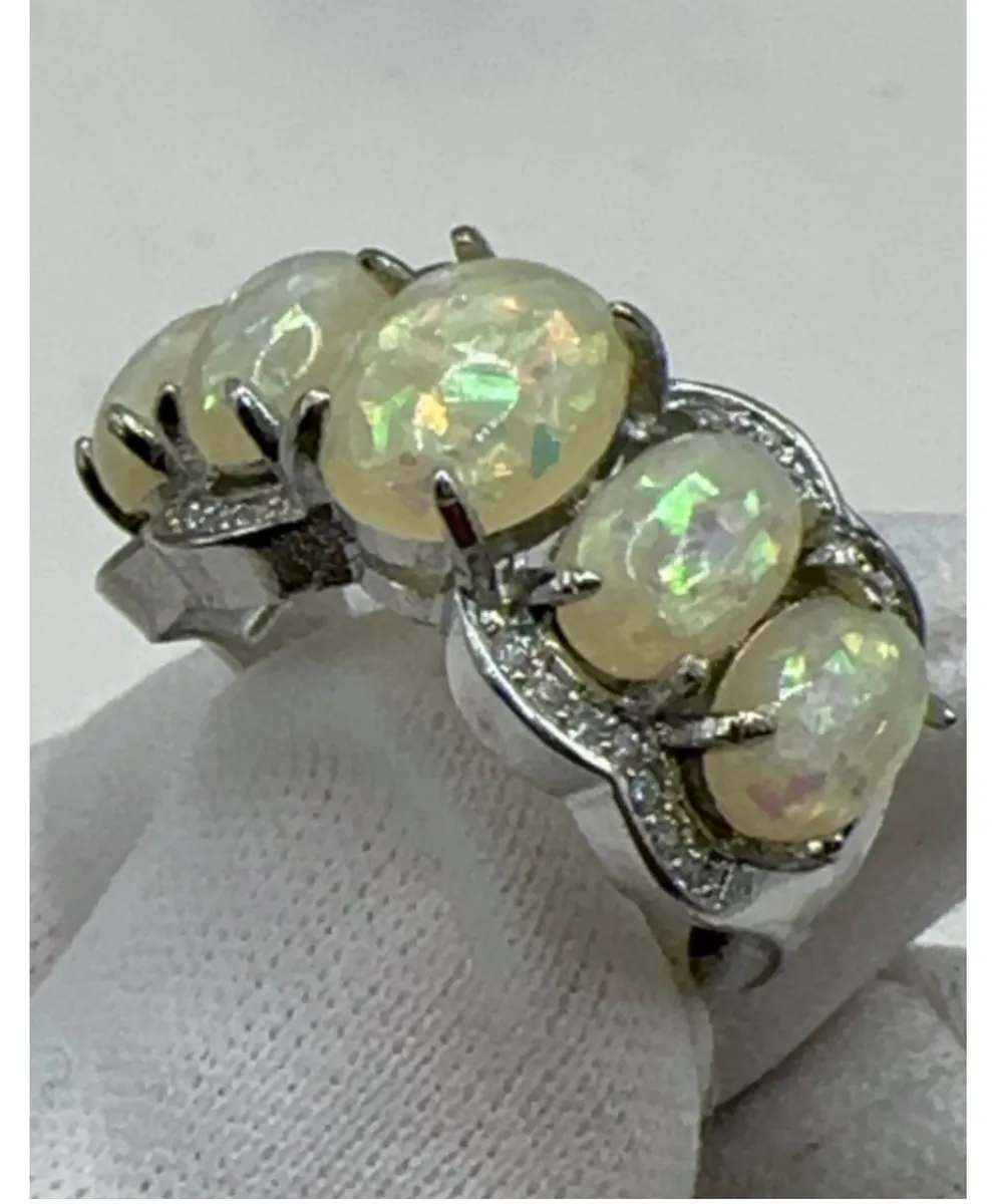 Silver Opals Ring (5 lab stones)