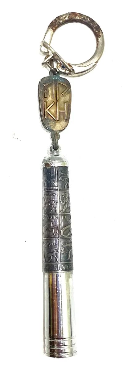 Vintage Keren Hayesod (KH) Keychain Pen with Silver Twelve Tribes Sleeve, Israel 8