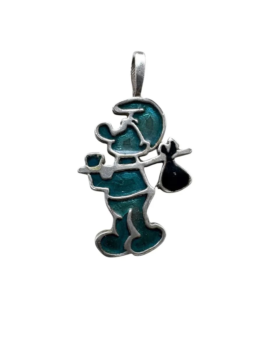 Vintage Smurfs 925 Sterling Silver Enamel Pendant – 1970s European Jewelry