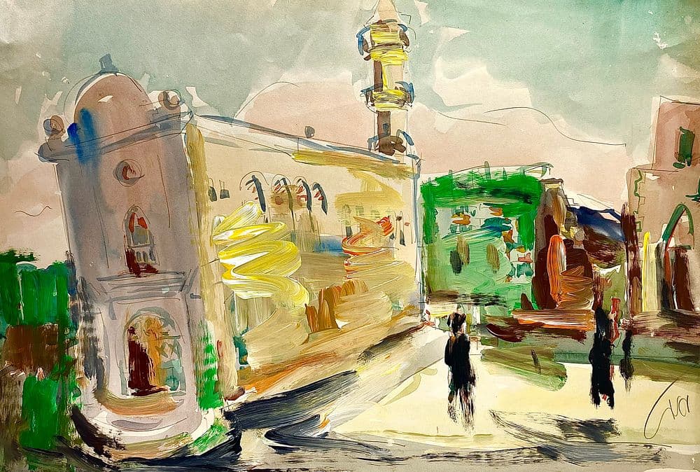 Mordechai Avniel – Original Signed Mixed Media on Paper – Cityscape – 51×34 cm