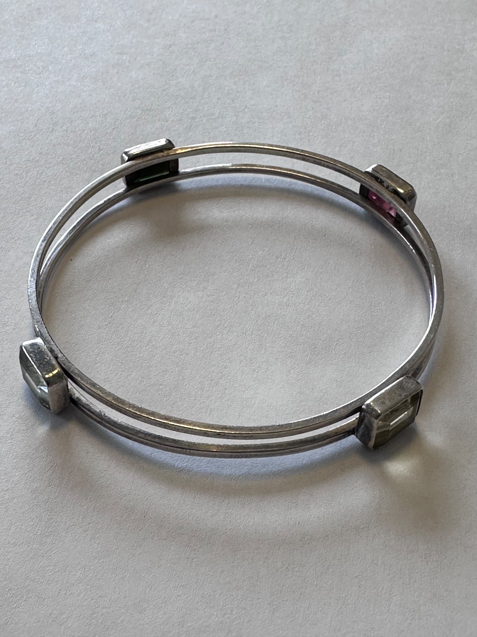 Vintage Sterling Silver Bangle Bracelet Multi Gemstone 925 Boho Colorful Stones Medium Large