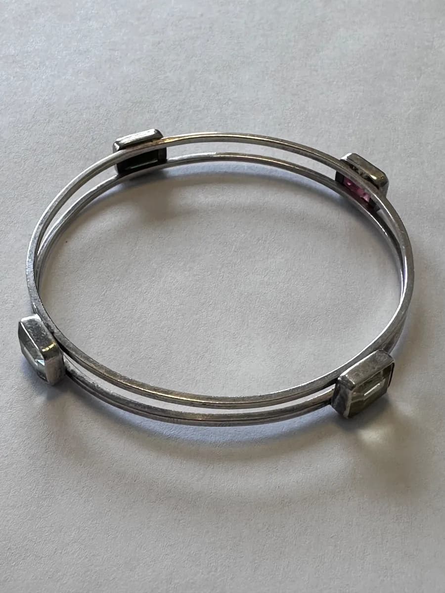 Vintage Sterling Silver Bangle Bracelet Multi Gemstone 925 Boho Colorful Stones Medium Large