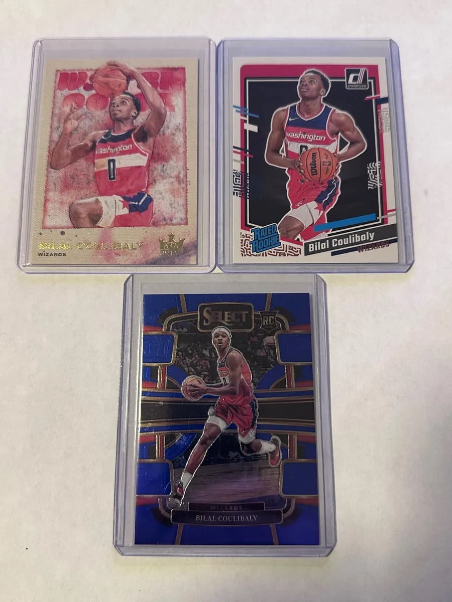 Bilal Coulibaly Rookie Lot – Select Blue + Court Kings Water Color + Donruss Rated Rookie