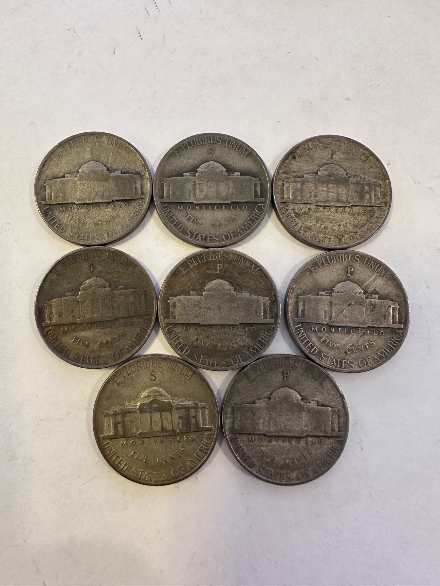 8x U.S. Silver War Nickels (1942–1945) – 35% Silver – P/D/S Mintmarks 2