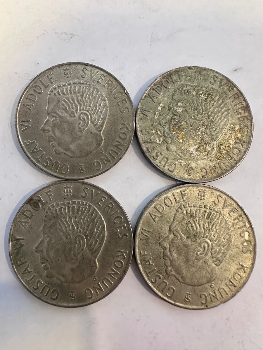 Swedish 5 Kronor Silver Coins, Lot of 4, Gustaf VI Adolf, 1954-1955 (.400 Silver) 2