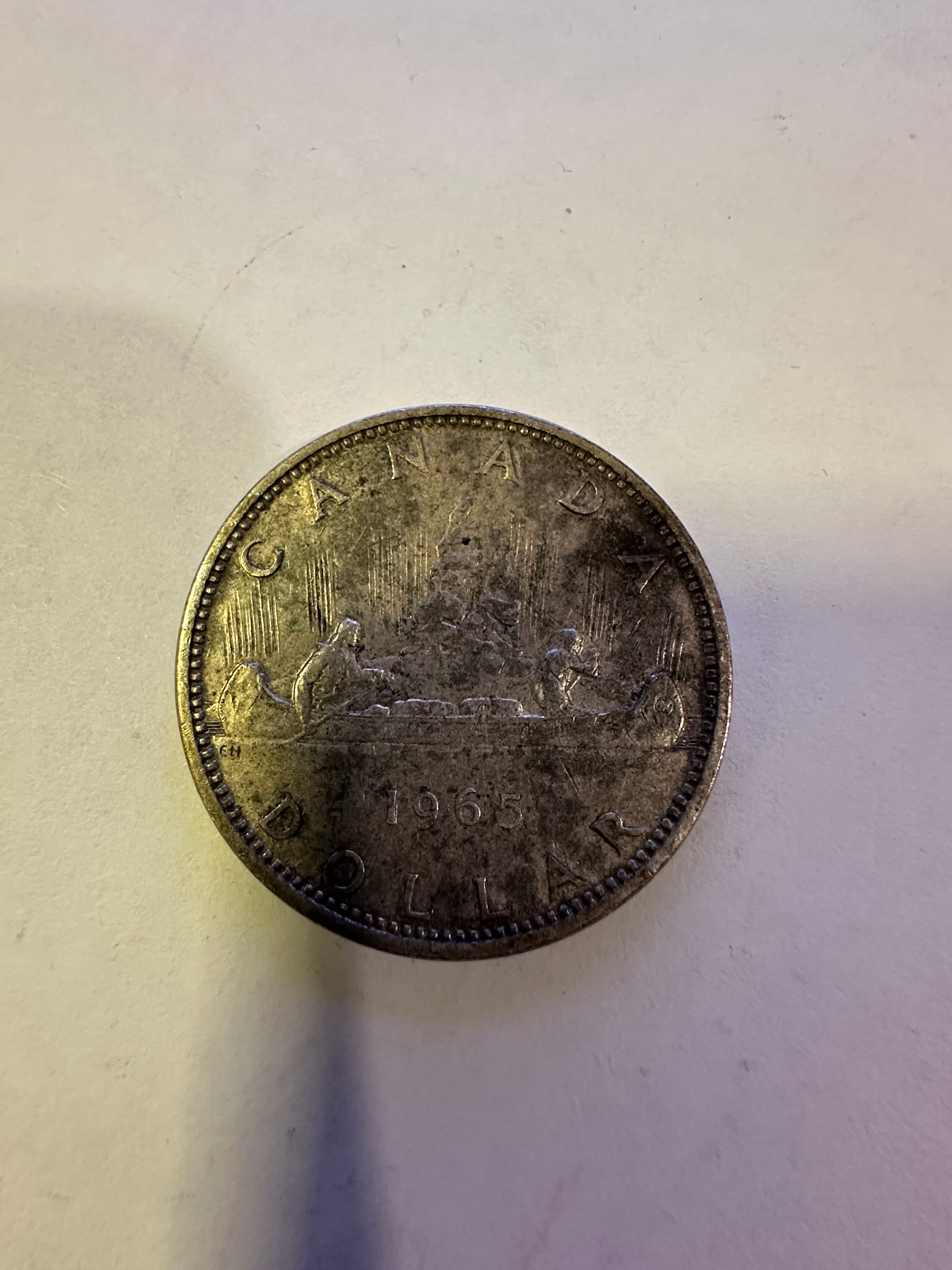 1965 Canada Silver Dollar Type 2 B2 Straight 5 Voyageur Canoe 0.800 Silver 2