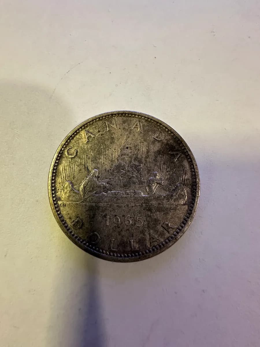 1965 Canada Silver Dollar Type 2 B2 Straight 5 Voyageur Canoe 0.800 Silver 2