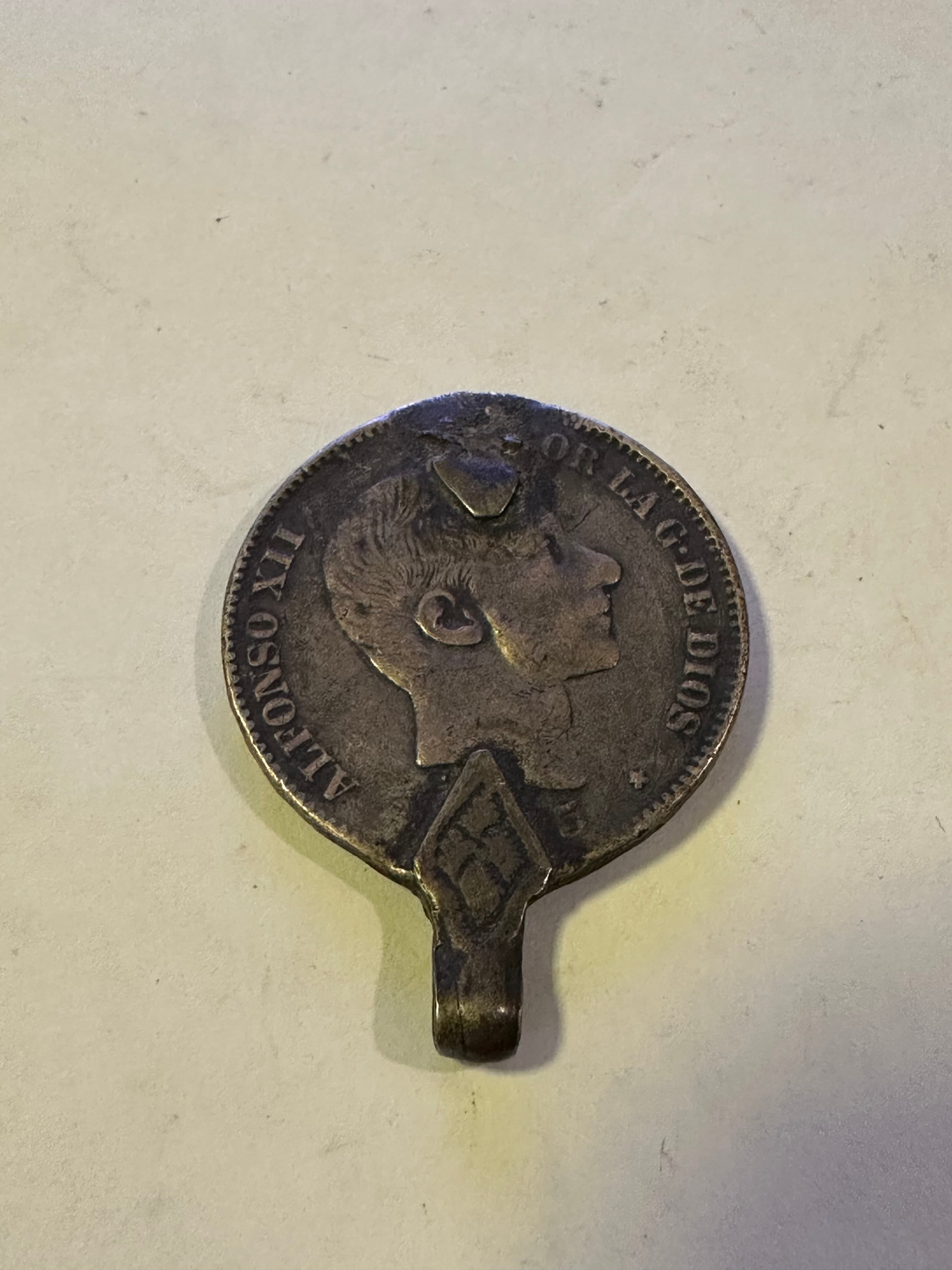 Spanish Philippines 1885 50 Centavos Silver Coin Pendant Alfonso XII 2