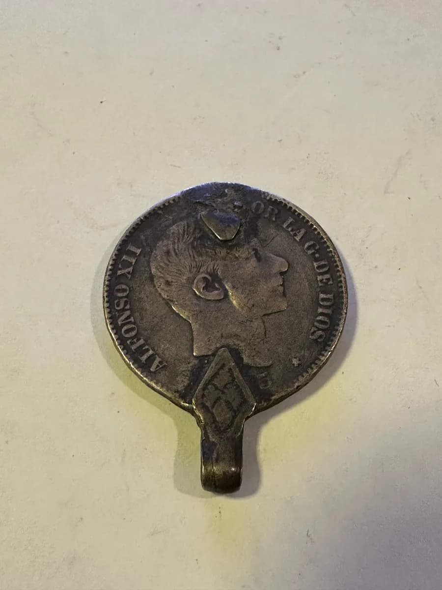 Spanish Philippines 1885 50 Centavos Silver Coin Pendant Alfonso XII 2