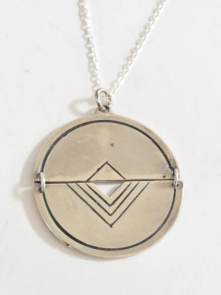 Sterling Silver 925 Necklace with Large Engraved Pendant 45 cm Signed