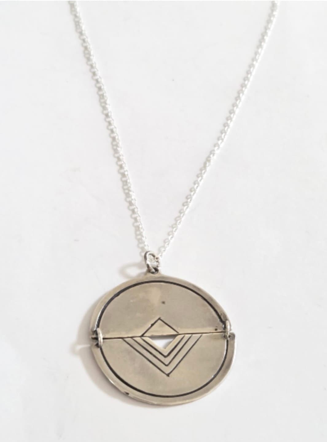 Sterling Silver 925 Necklace with Large Engraved Pendant 45 cm Signed 2