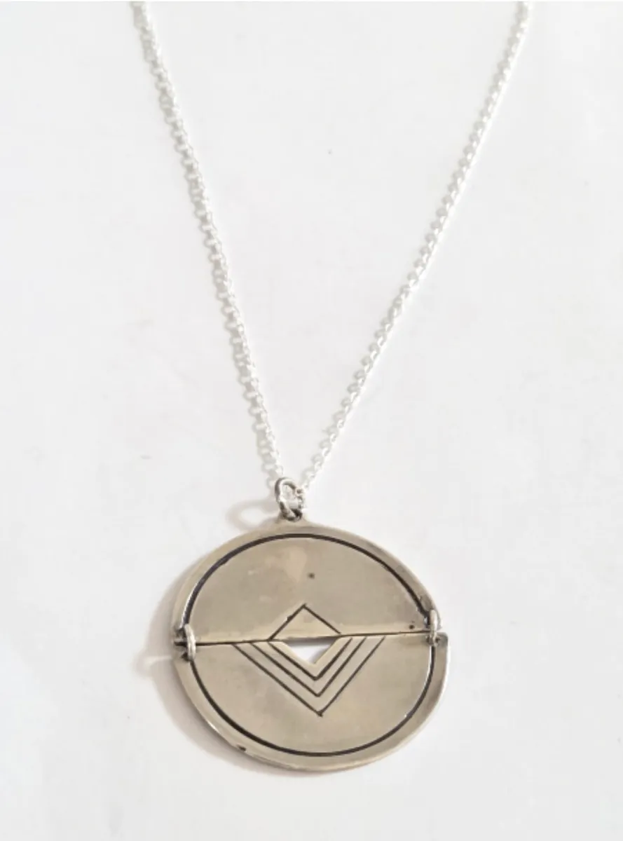 Sterling Silver 925 Necklace with Large Engraved Pendant 45 cm Signed 2