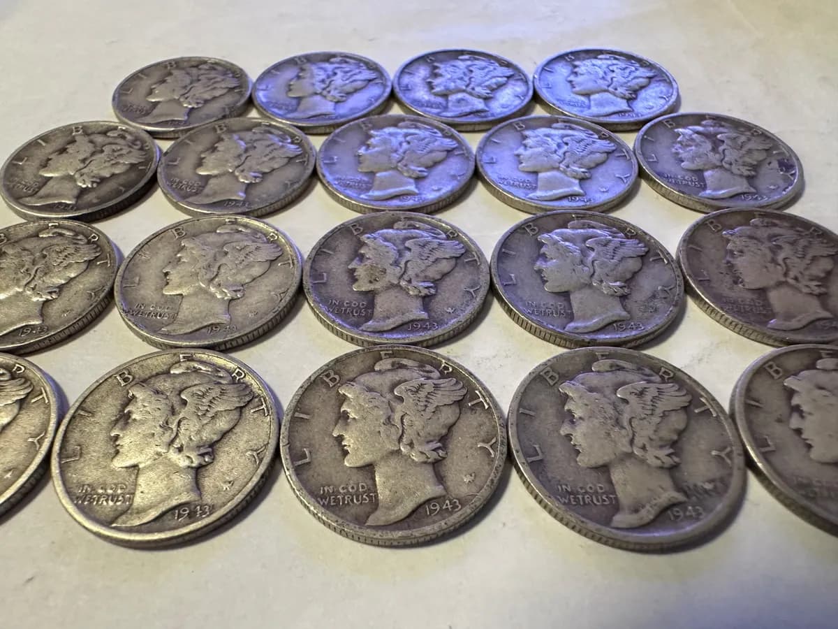 1943 Mercury Dime Lot 19 Coins 90 Percent Silver US Winged Liberty Dimes 2