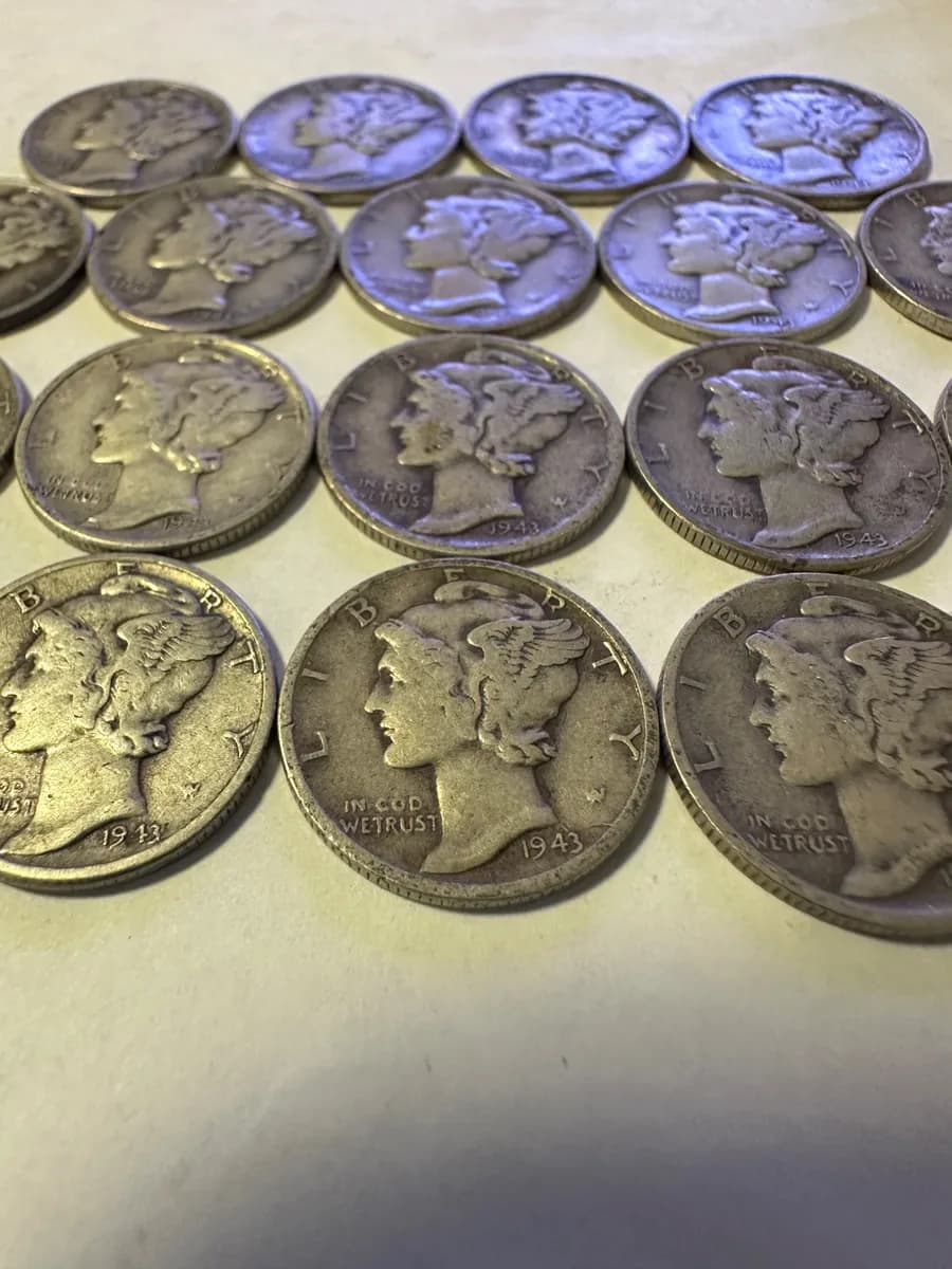 1943 Mercury Dime Lot 19 Coins 90 Percent Silver US Winged Liberty Dimes 3