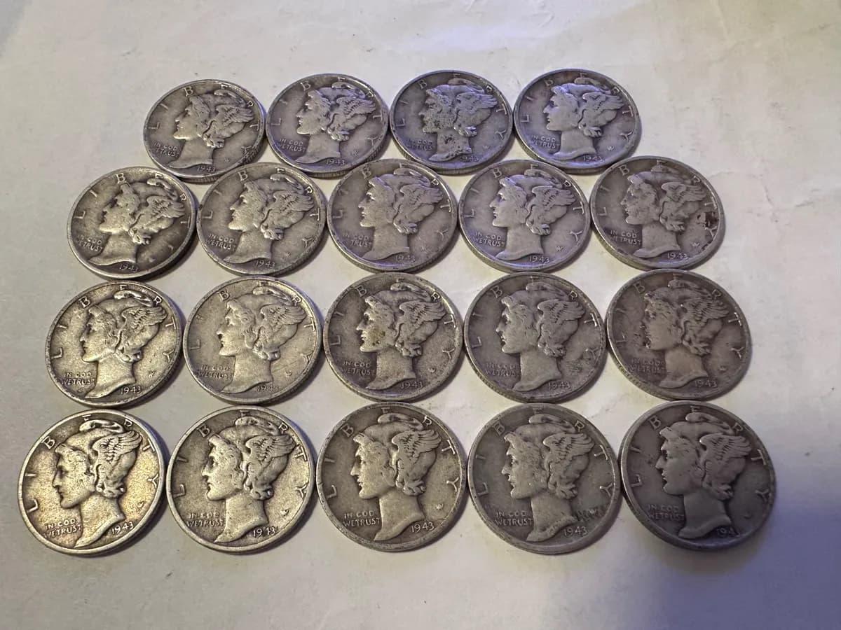 1943 Mercury Dime Lot 19 Coins 90 Percent Silver US Winged Liberty Dimes