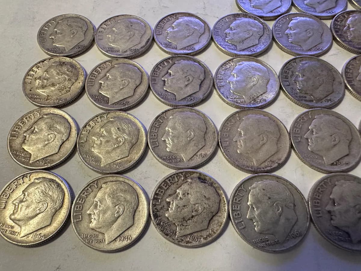 Silver Roosevelt Dime Lot 1946 to 1964 90 Percent Silver US Dimes 4