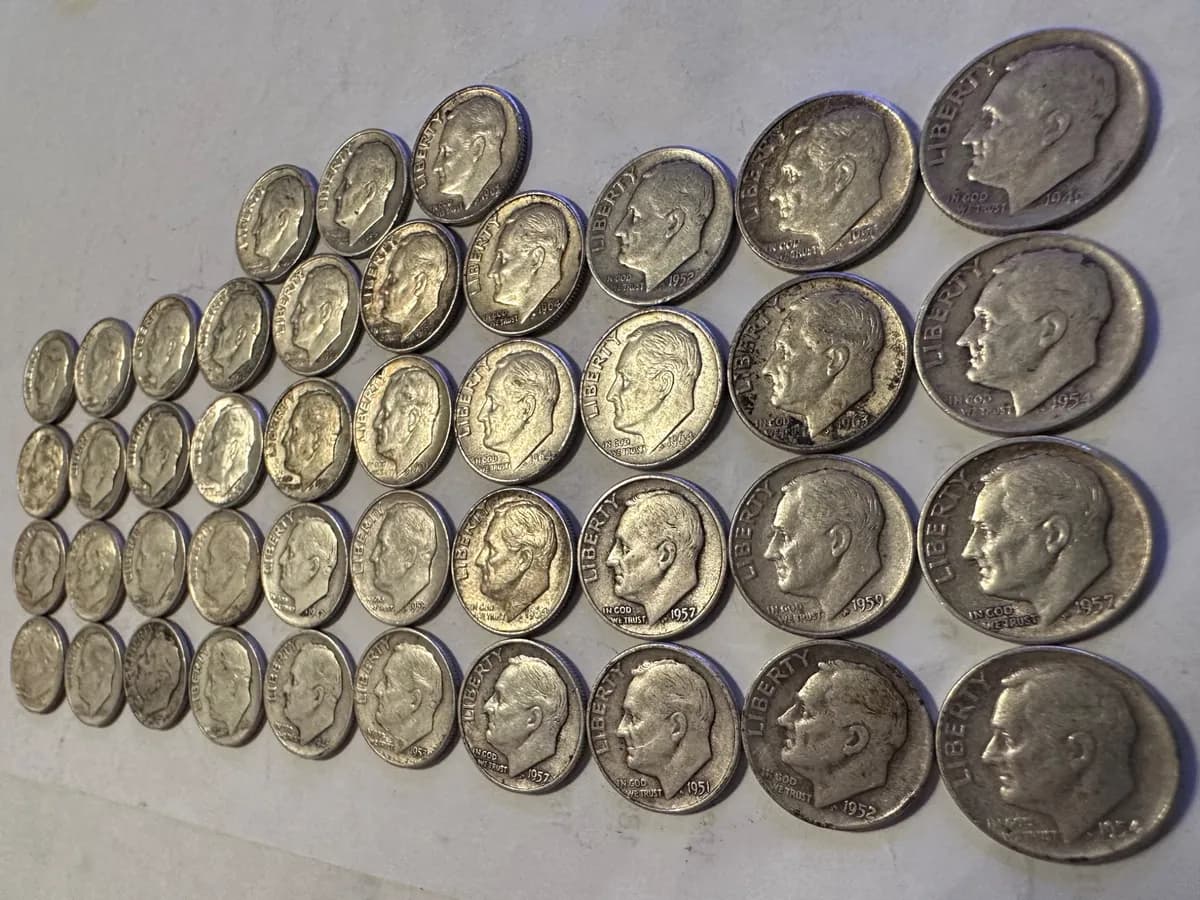 Silver Roosevelt Dime Lot 1946 to 1964 90 Percent Silver US Dimes 2