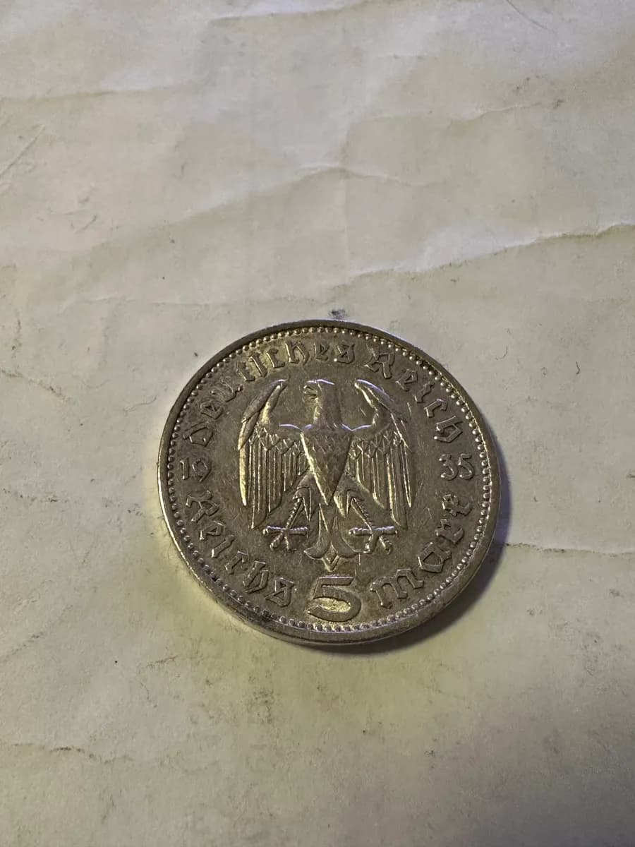 1933 Germany 5 Reichsmark Silver Coin – Paul von Hindenburg - Third Reich - 0.900 Silver 2