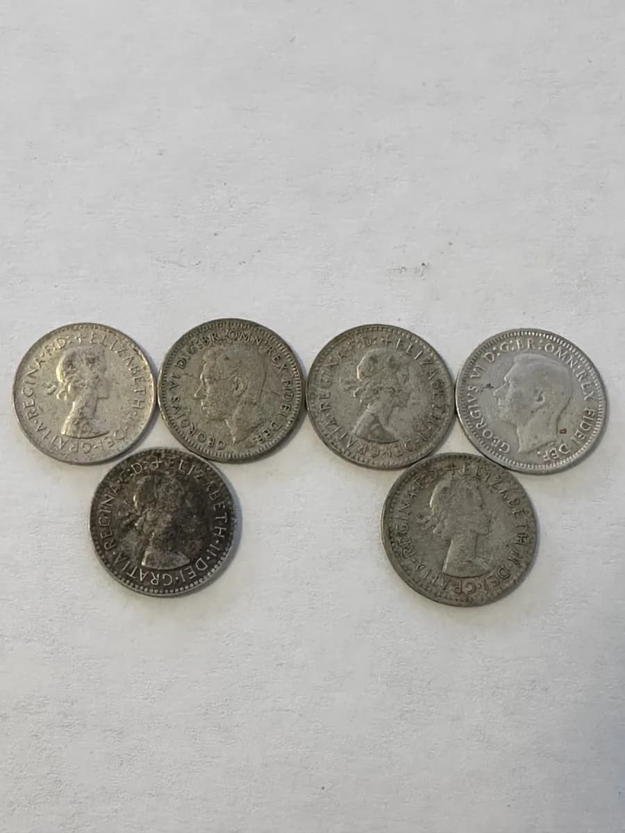 Lot of 6 Australian Threepence 50% Silver Coins (1951–1961) – Pre-Decimal Australia