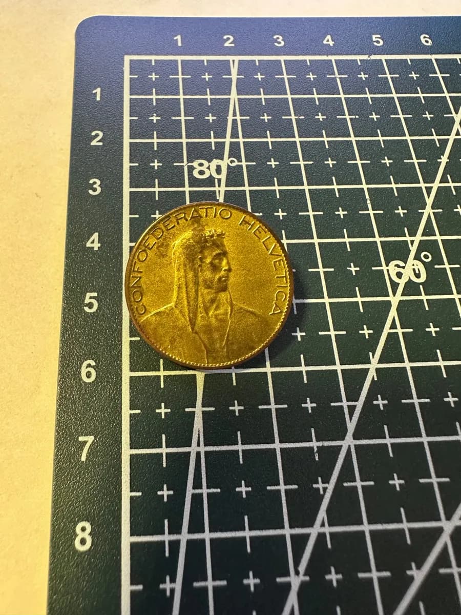 Swiss 5 Francs Coin Style Lapel Pin - Helvetia Gold Tone