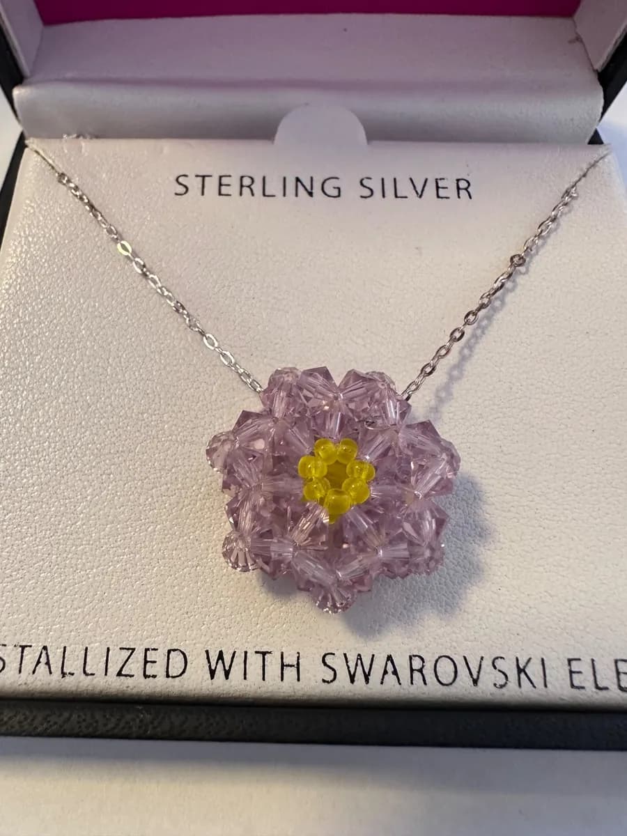 Macy’s Sterling Silver Swarovski Crystal Pink Flower Necklace in Box 2