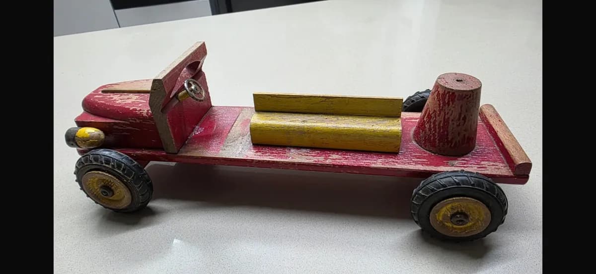 Vintage Wooden Toy Truck - Folk Handmade Flatbed - Mid Century