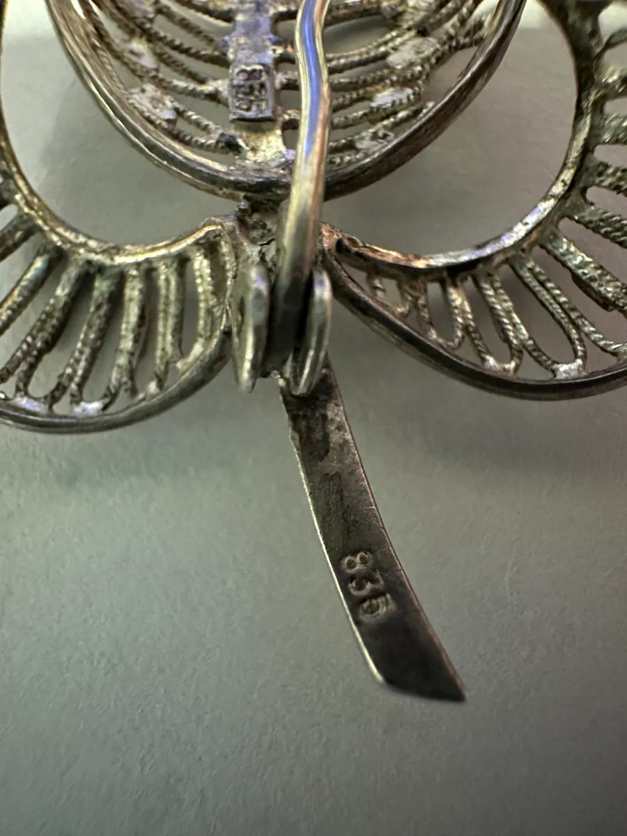 Vintage 835 Silver Filigree Leaf Brooch Pin - Handcrafted Continental Silver 5