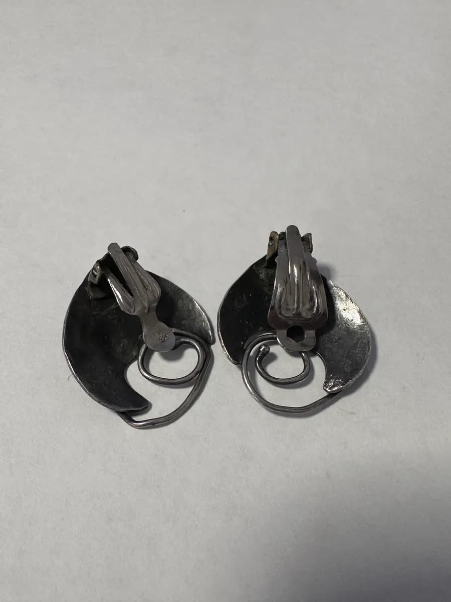 Vintage Sterling Silver Modernist Brutalist Sculptural Earrings 2