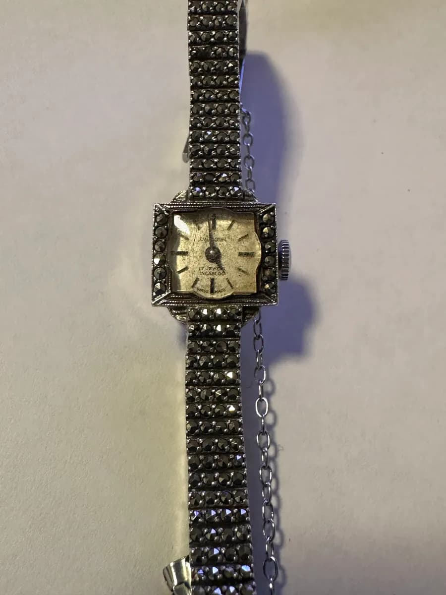 Vintage Unicorn Swiss 17 Jewel Garnet Bracelet Watch - Ladies Cocktail Watch - Original Box & Guarantee - 1960s Swiss Made