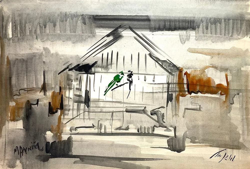 Original Mordechai Avniel - Birds in a Cage - Watercolor - 52×36 cm