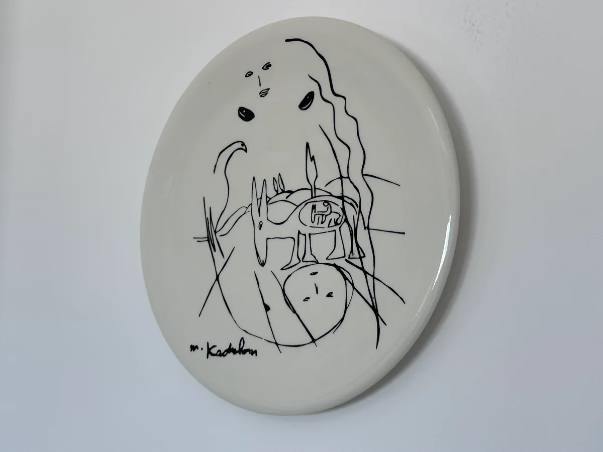 Menashe Kadishman Ceramic Art Plate with Line Drawing Design 2