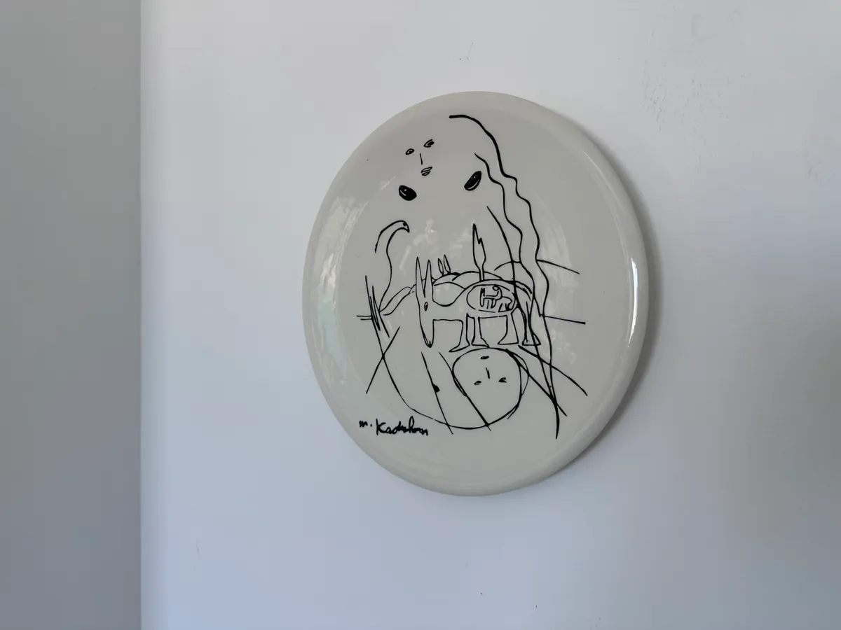 Menashe Kadishman Ceramic Art Plate with Line Drawing Design 3
