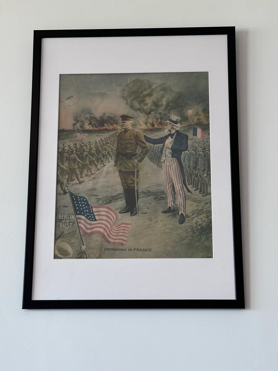 Original 1917 WWI Print, Pershing in France 'Berlin or Bust', Uncle Sam, AEF 4