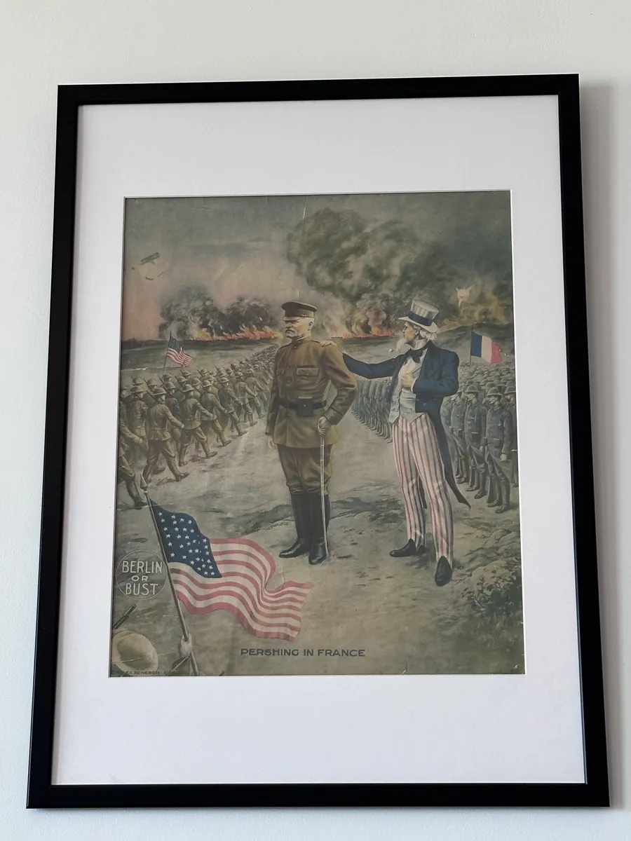 Original 1917 WWI Print, Pershing in France 'Berlin or Bust', Uncle Sam, AEF 5