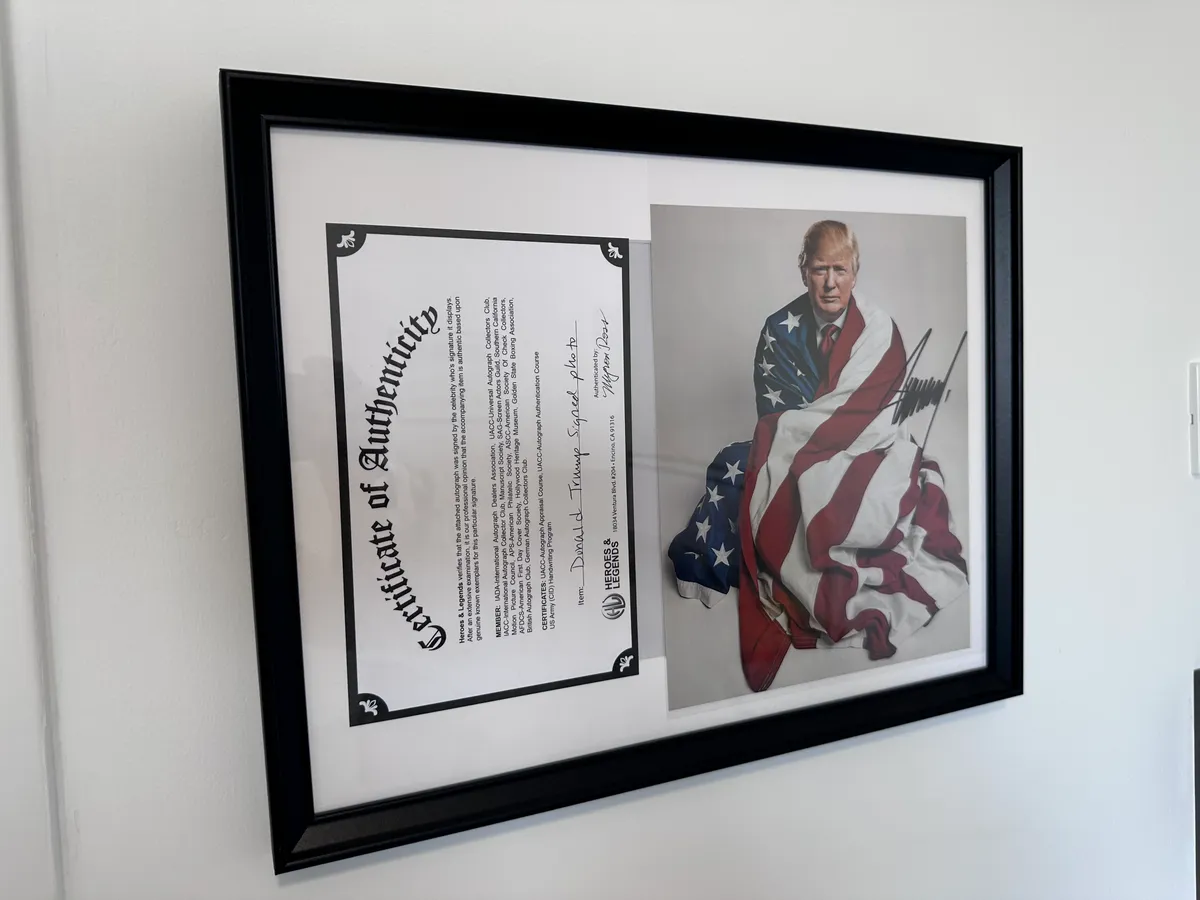 Donald Trump Flag Portrait Photo with Signature, Framed with Heroes & Legends COA (Not Third-Party Authenticated) 4