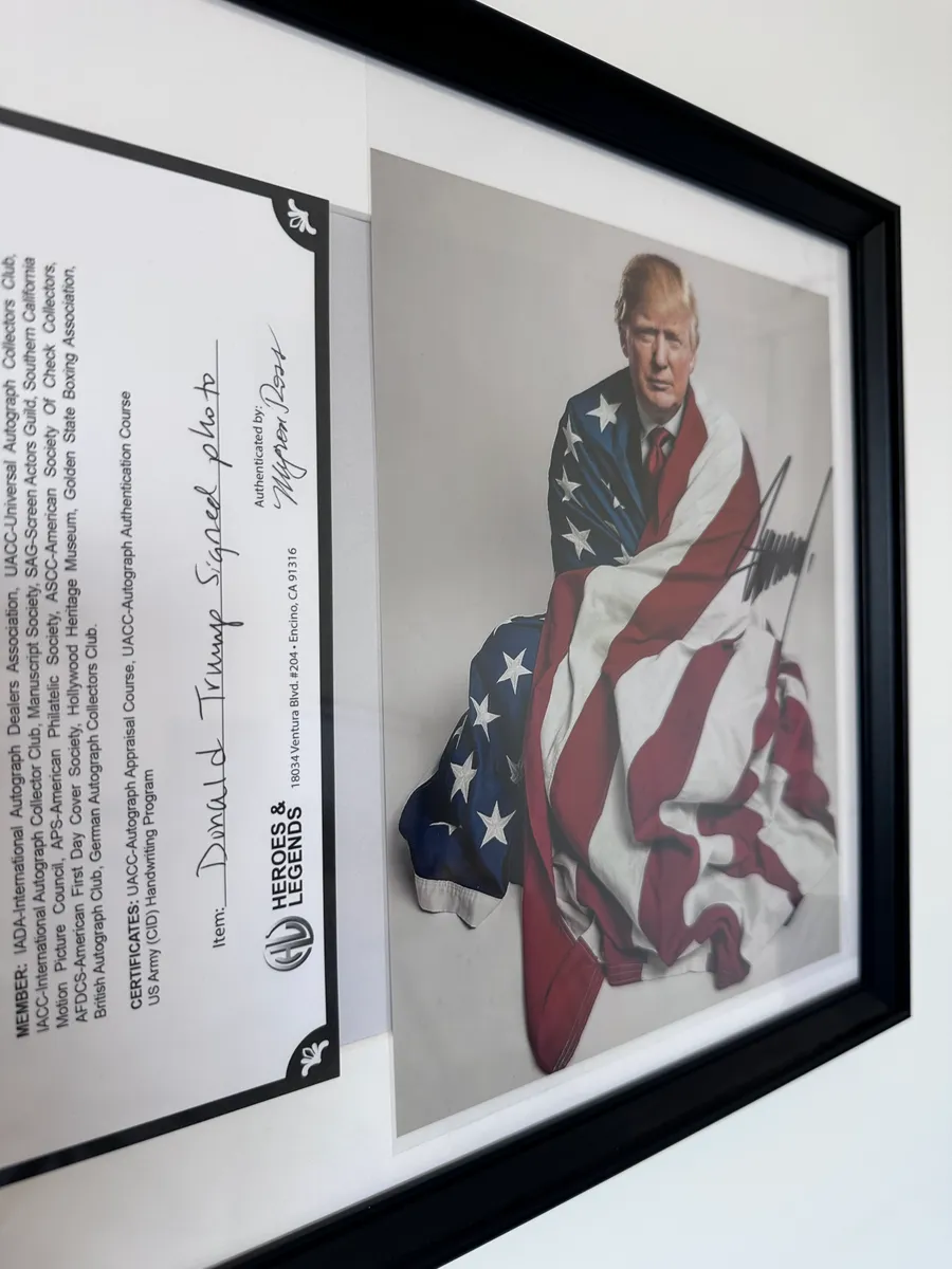 Donald Trump Flag Portrait Photo with Signature, Framed with Heroes & Legends COA (Not Third-Party Authenticated) 5