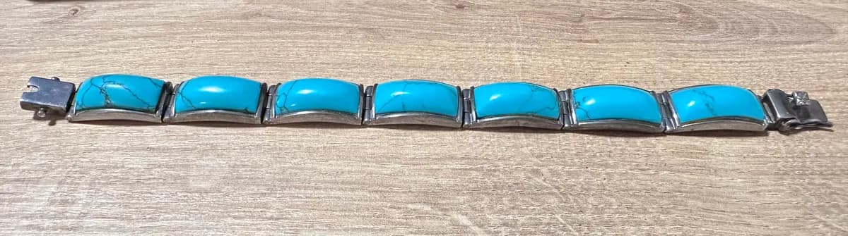 Polish Vintage Sterling Silver 925 & Turquoise Link Bracelet