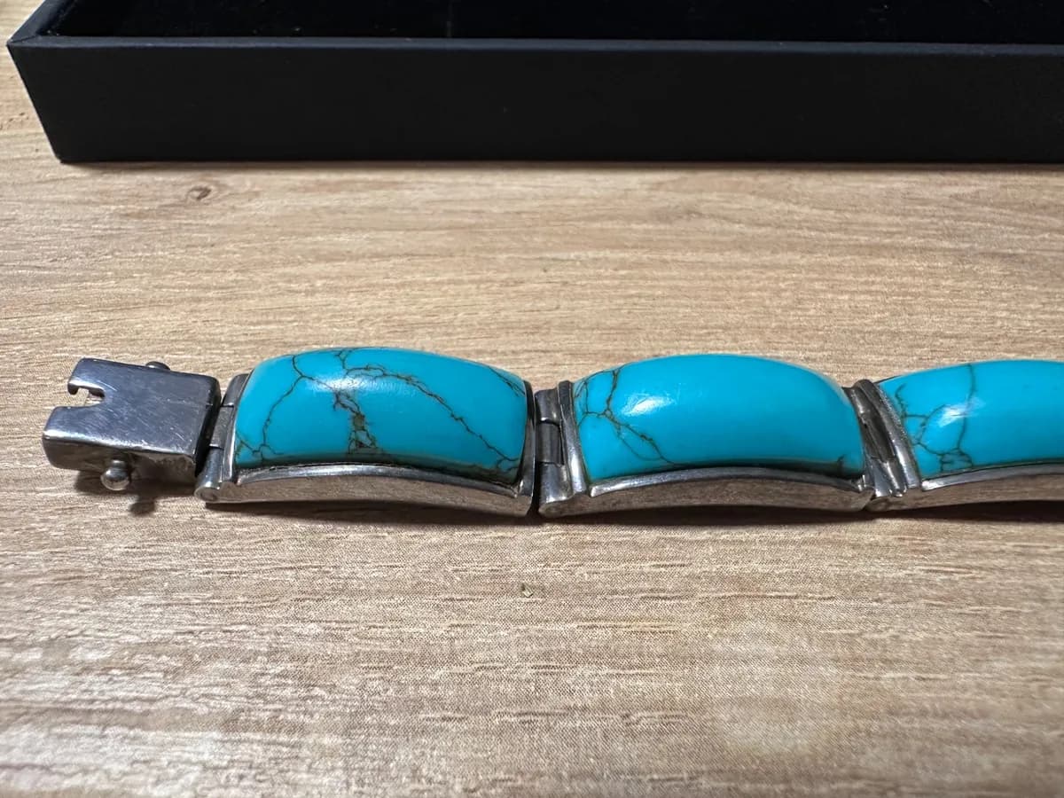 Polish Vintage Sterling Silver 925 & Turquoise Link Bracelet 2
