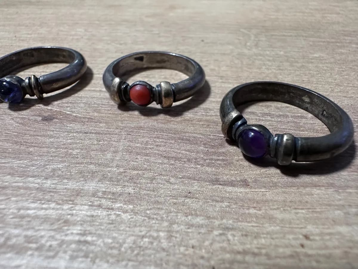 Set of 4 Vintage Silver Rings with Gemstone Cabochons 3