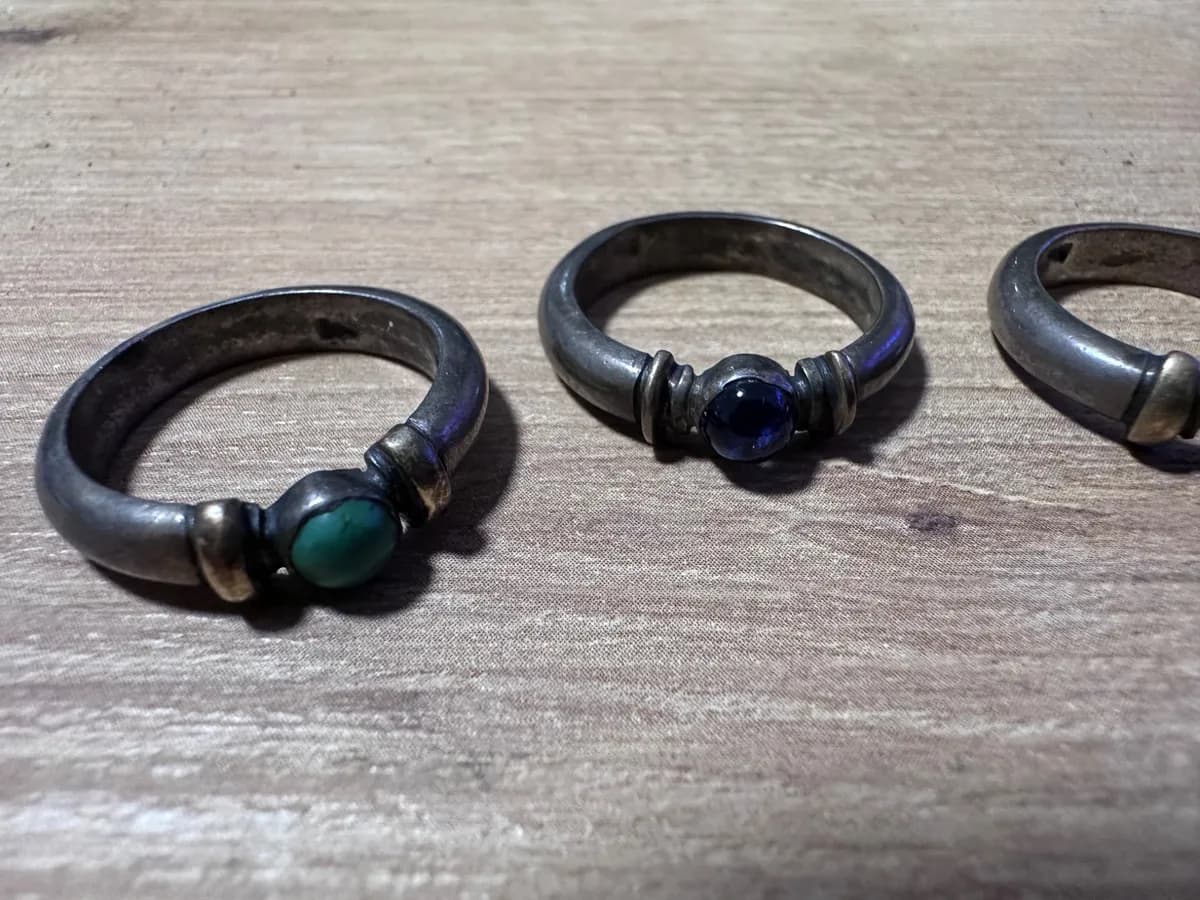 Set of 4 Vintage Silver Rings with Gemstone Cabochons 2