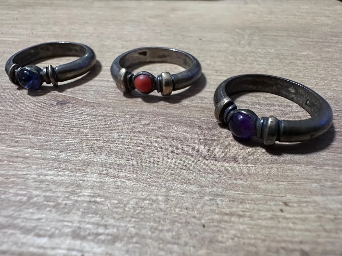 Set of 4 Vintage Silver Rings with Gemstone Cabochons 4