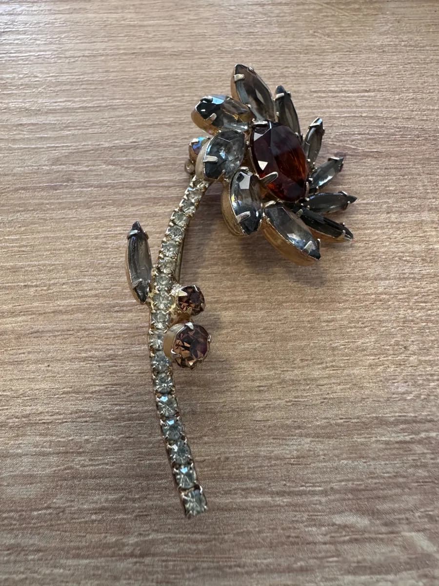 Vintage Czechoslovakian Rhinestone Flower Brooch, c. 1930s–1950s