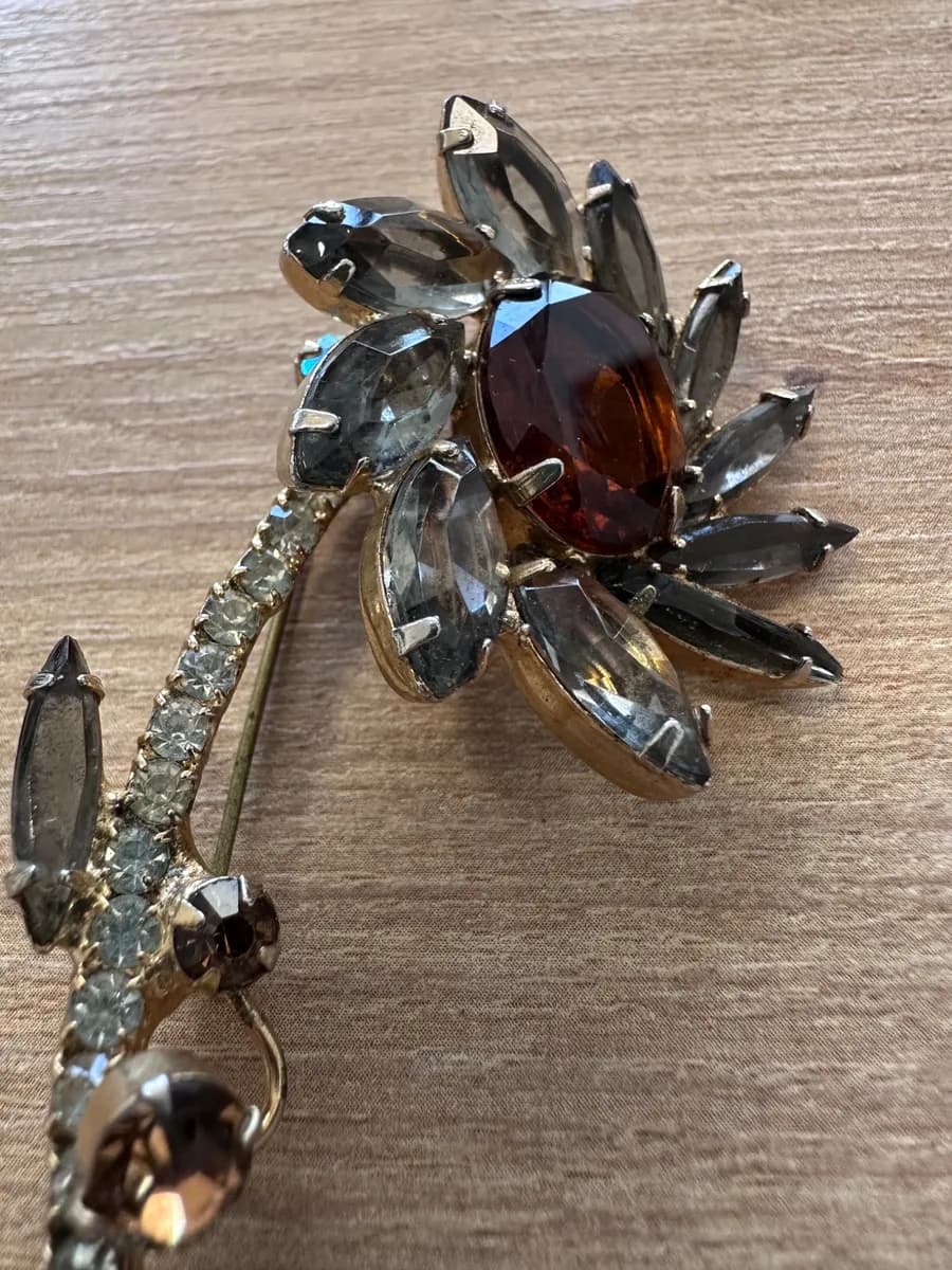 Vintage Czechoslovakian Rhinestone Flower Brooch, c. 1930s–1950s 3
