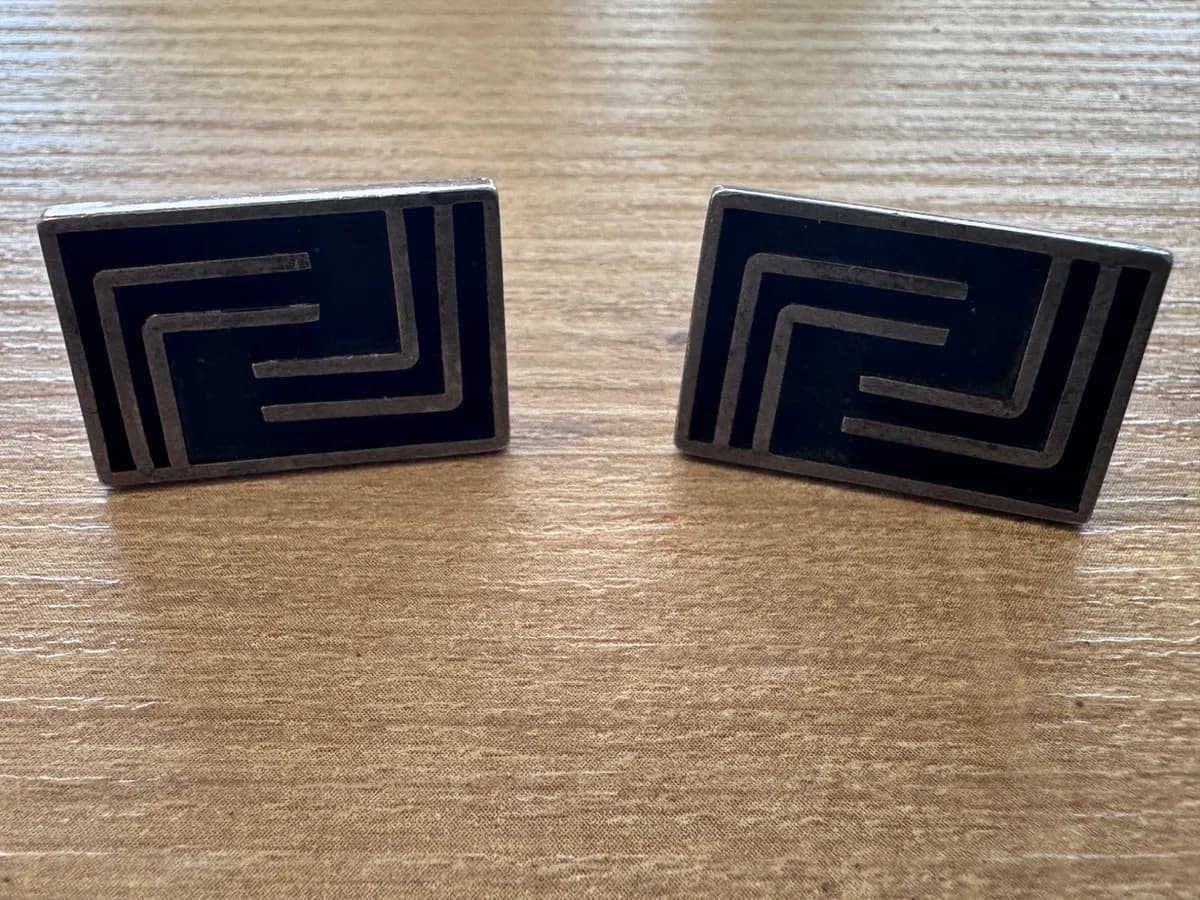 Vintage Mexican Silver Geometric Meander Cufflinks