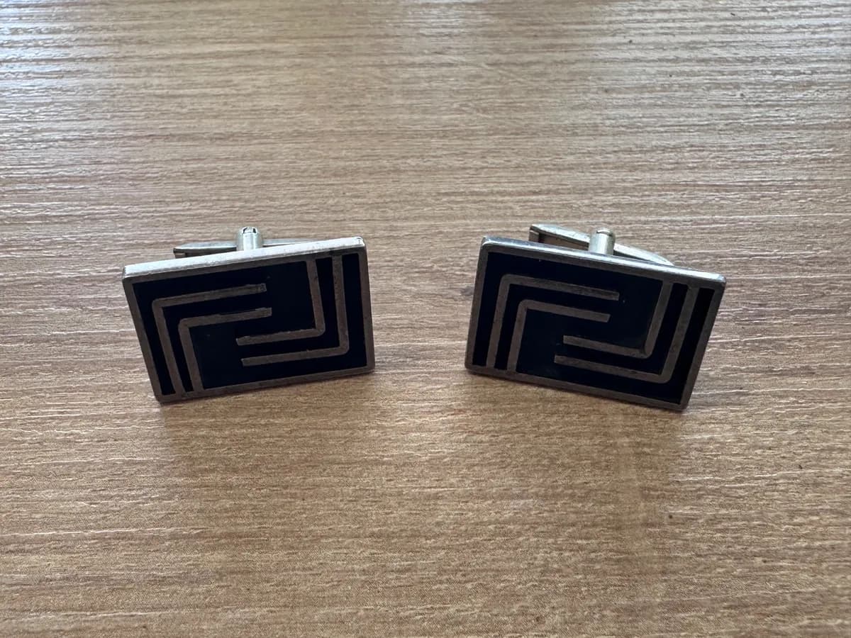 Vintage Mexican Silver Geometric Meander Cufflinks 2