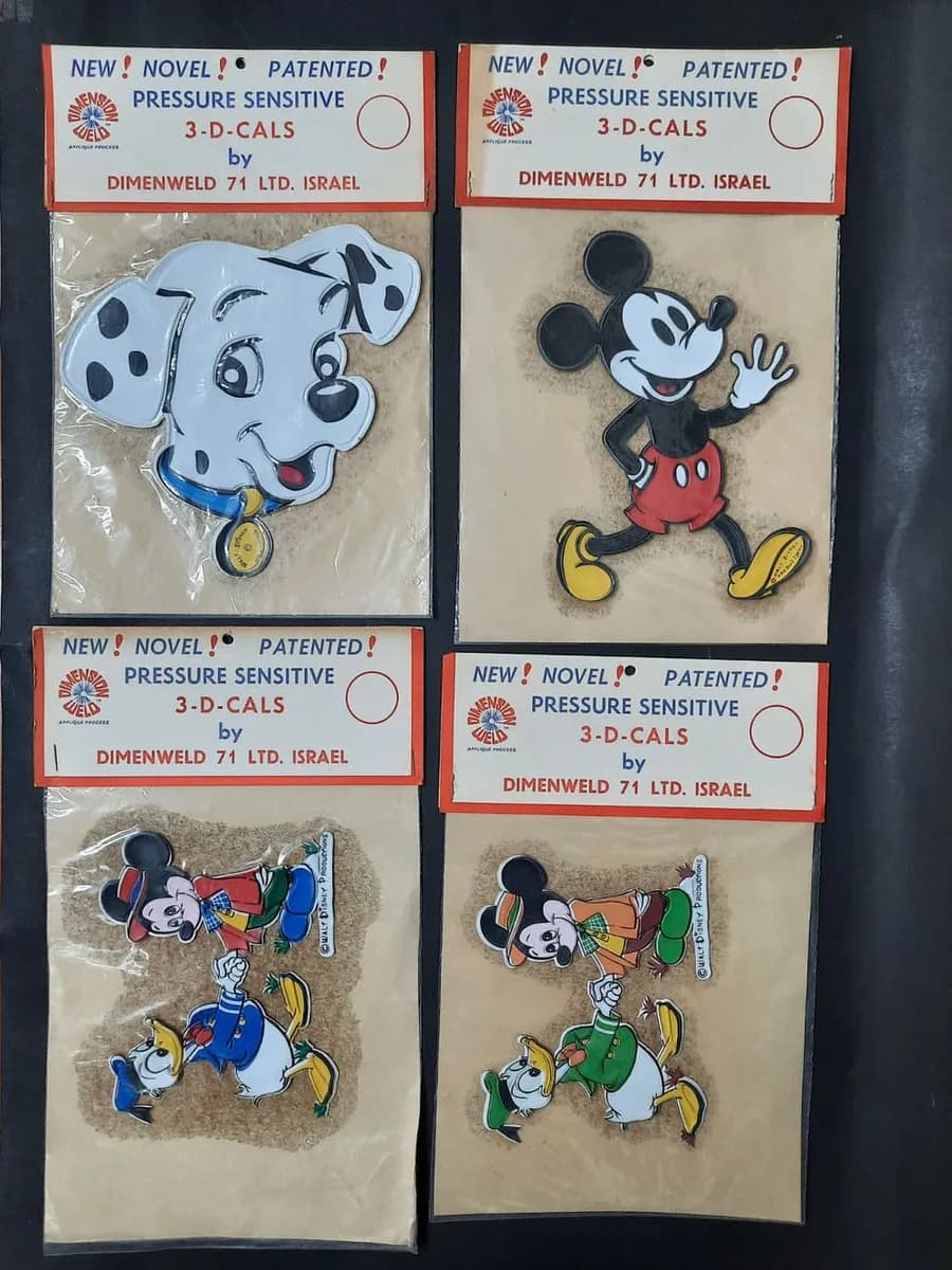 Vintage Israeli Disney 3-D-CALS Large Stickers by Dimenweld 71 - Set of 4 Sealed Packs
